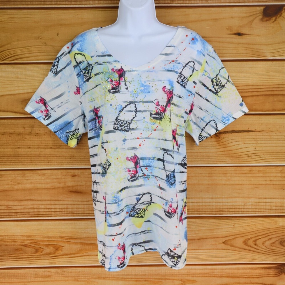 Avenue‎ T-Shirt Multicolor Fashion Shoes Purses Womens Size 22/24 White Striped